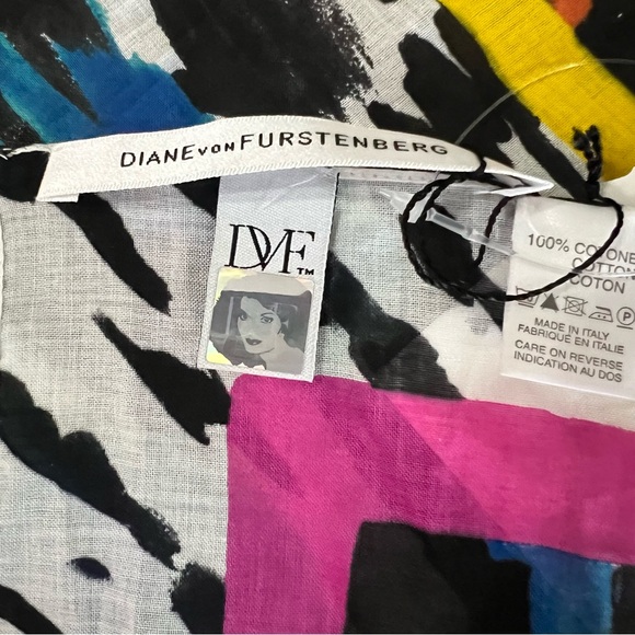 Diane von Furstenberg cotton square scarf techno colored blue NWT - Picture 7 of 8